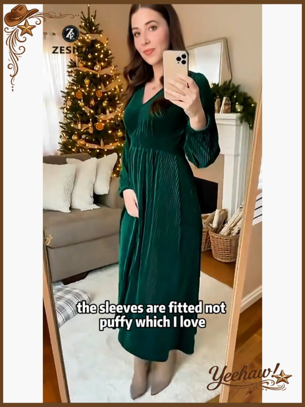 Velvet Midi Dress Long Sleeve V Neck Elastic Waist Flowy Formal Evening - Picture 7 of 7